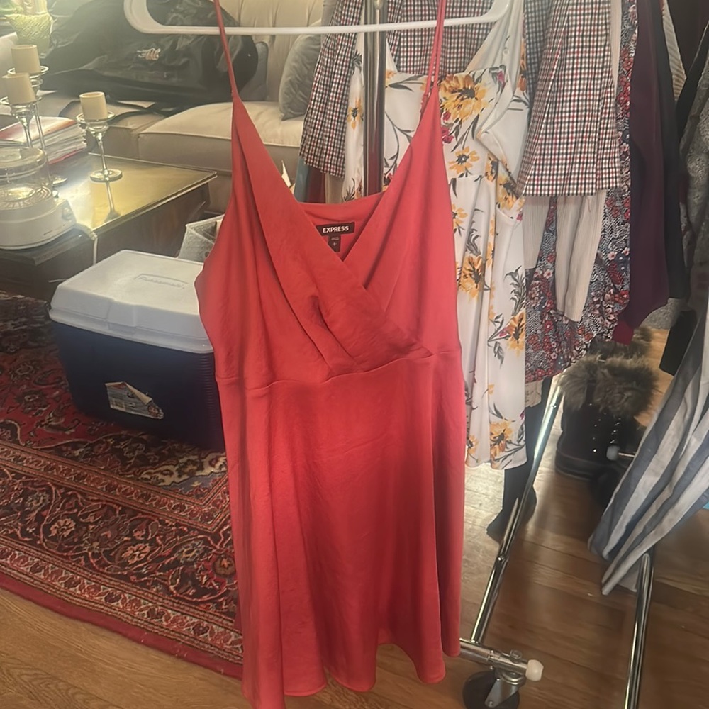 Pink satin dress with v neckline